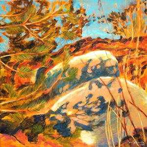 Branches and rocks-acrylics on canvas, 46x46 -2024